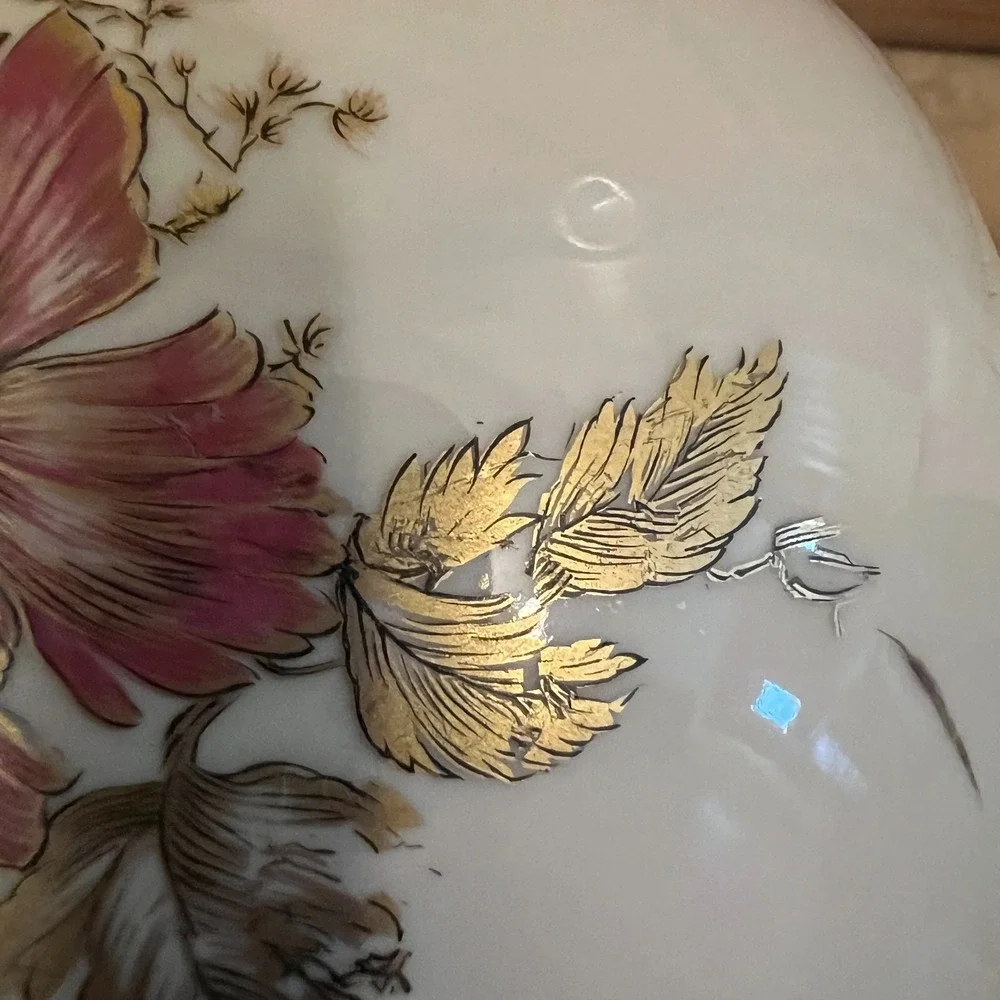 Hutschenreuther Germany Porcelain Vase Gold Floral Round Vintage Stained Rim 6